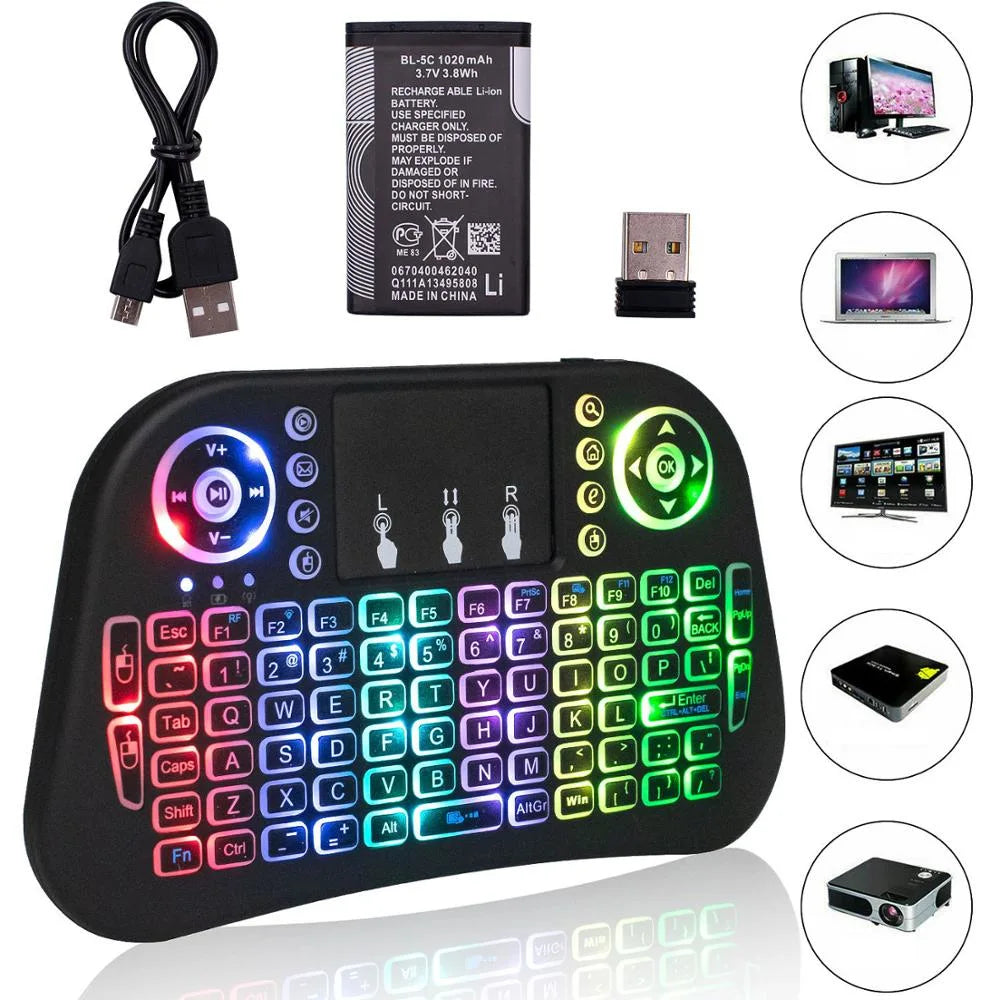 I10 Mini Wireless+bluetooth Touchpad 7 Color Backlit Light 2.4ghz