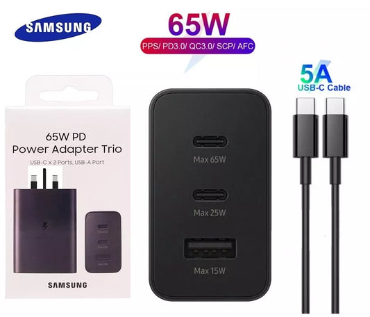 65w Samsung Us Pin PD Power Adaptor Trio USB C X 2ports,Usb-A Port