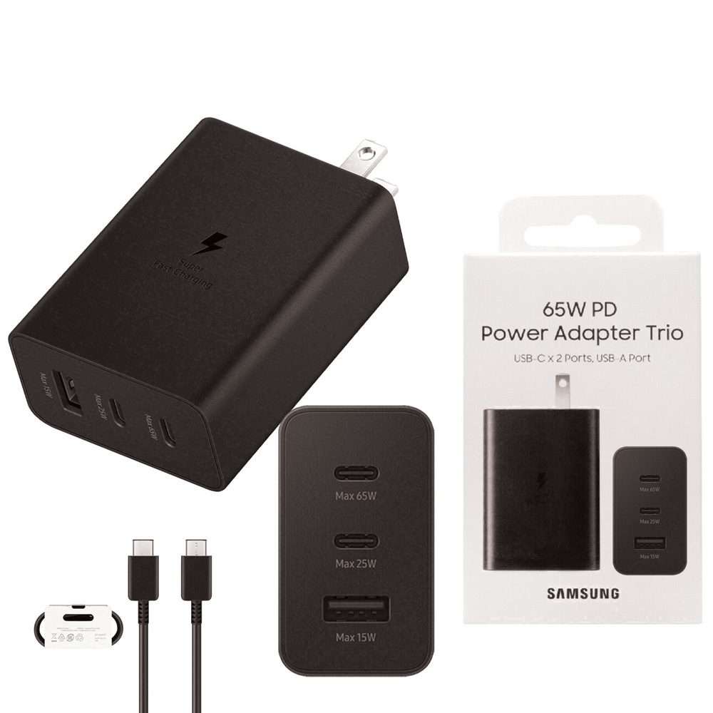 65w Samsung Us Pin PD Power Adaptor Trio USB C X 2ports,Usb-A Port