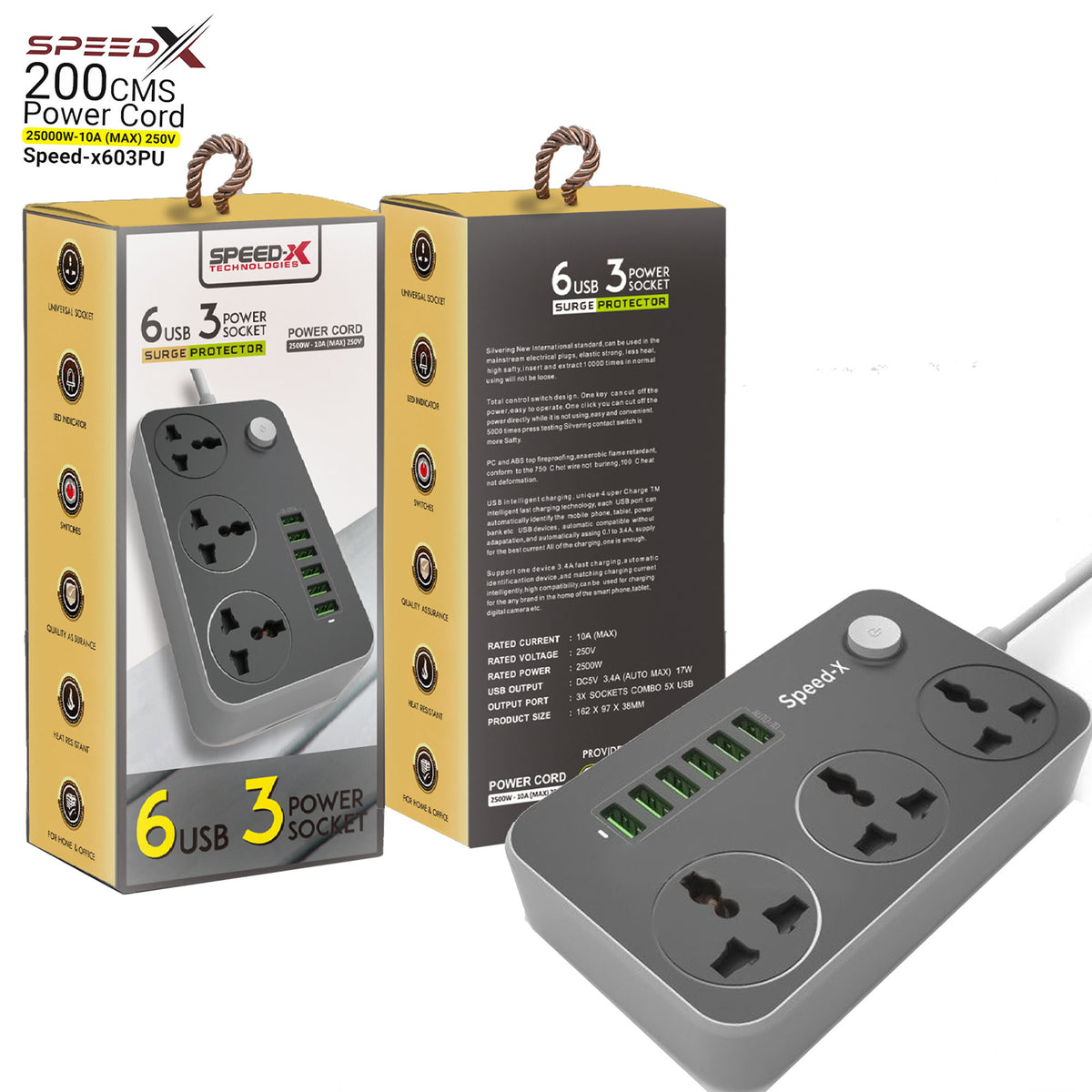 Speed-Xu603pu Power Universal Travel 3socket+6usb
