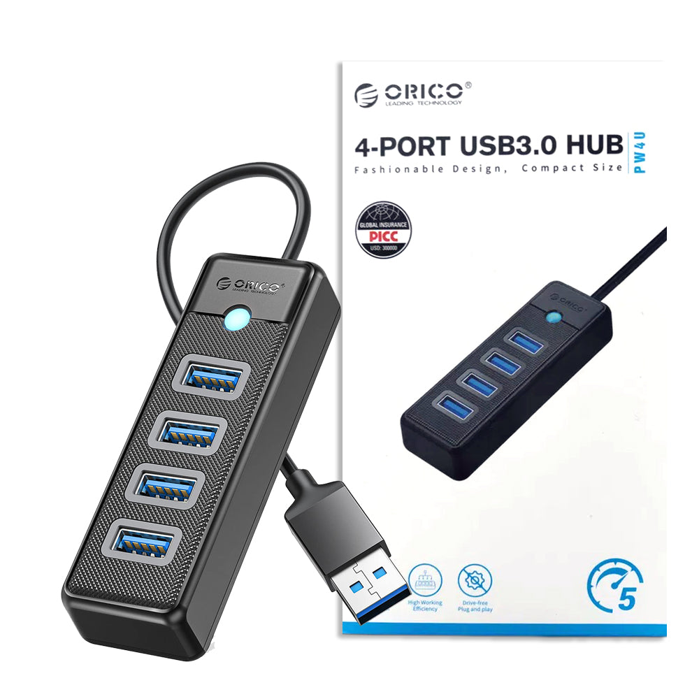 Pw4u Orico 4-Port USB Hub 3.0 5gbps High Speed Fast Data Transfer