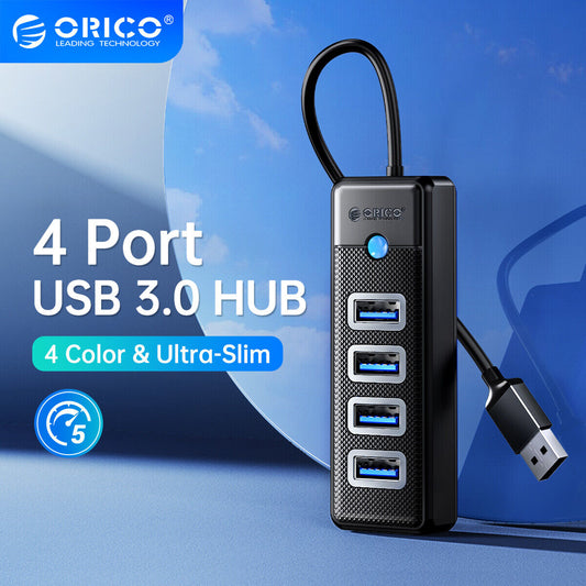 Pw4u Orico 4-Port USB Hub 3.0 5gbps High Speed Fast Data Transfer