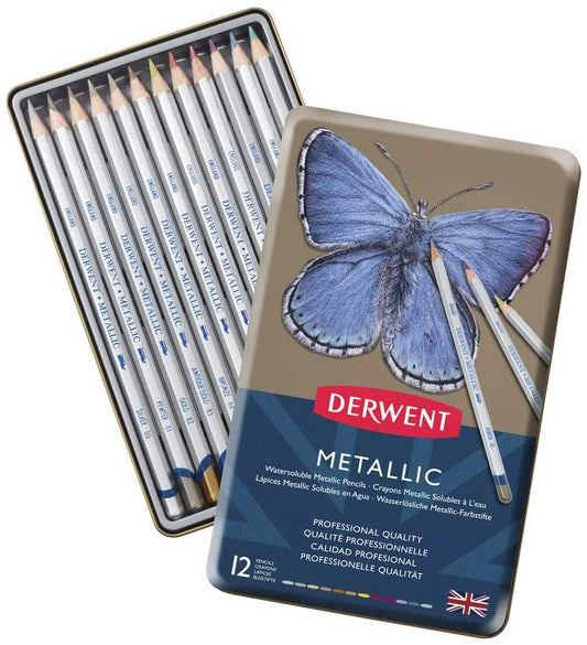Derwent Metallic Watercolour Pencils Tin Pack Of 12