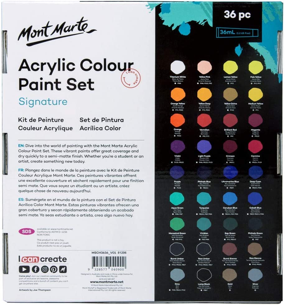 Mont Marte Acrylic Colour Paint Set Signature 36 pcs of 36 Ml