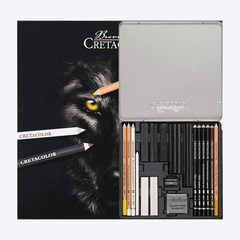 Cretacolor Black & White Charcoal Wolf Drawing Set 25 Pcs-School2Office-art accessories,art supplies,charcoal,cretacolor,drawing set,graphite
