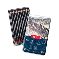 Derwent Tinted Charcoal Pencil Tin Pack Of 12