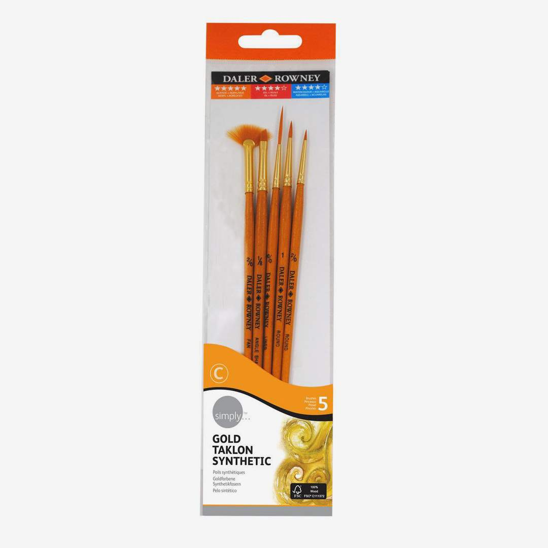 Daler Rowney Simply Gold Taklon Brush Set Of 5 Pcs-school2office.com-art accessories,art supplies,brushes,new
