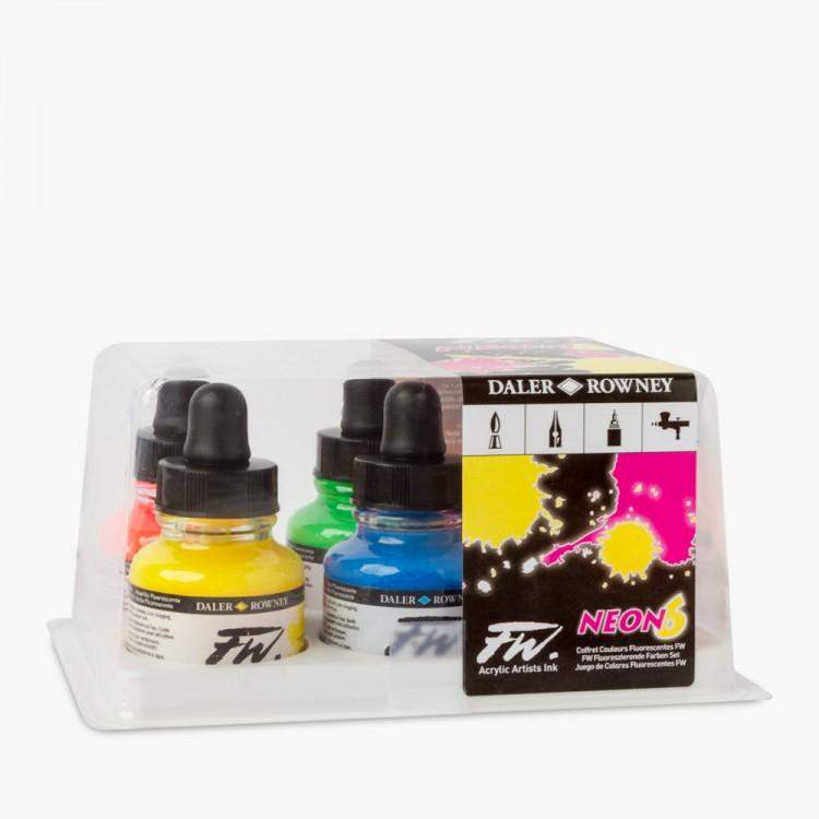 Daler-Rowney FW Acrylic Ink 6 x 1oz Set Neon