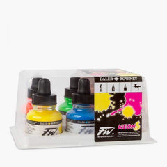 Daler Rowney FW Acrylic Ink 6 Neon Color Set 29.5ml-School2Office-1010,acrylic paint,art supplies,daler rowney,drawing ink,new,paints and mediums